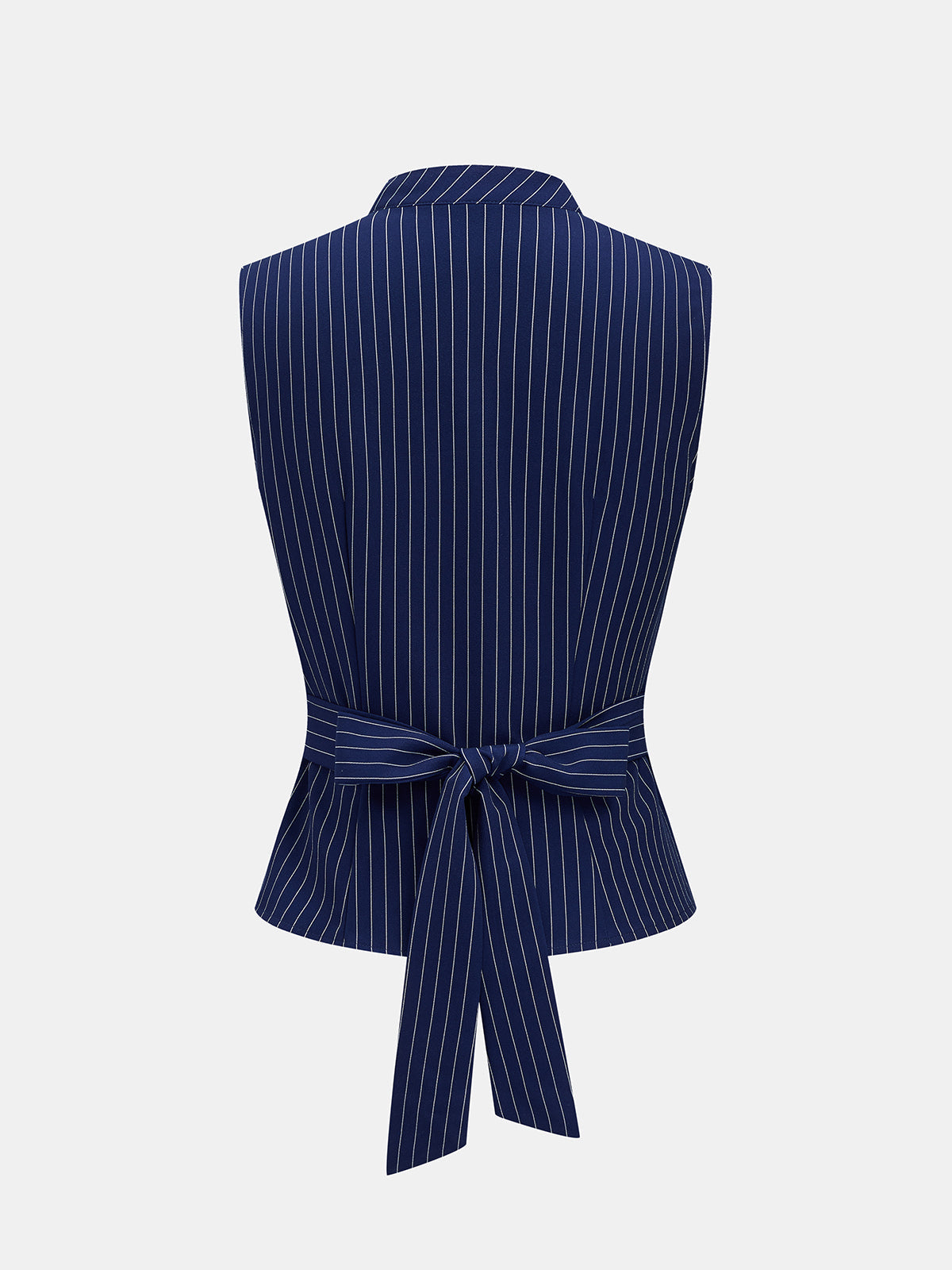 Stand Collar Striped Tie-Back Sleeveless Blouse, Women's Summer Casual Top