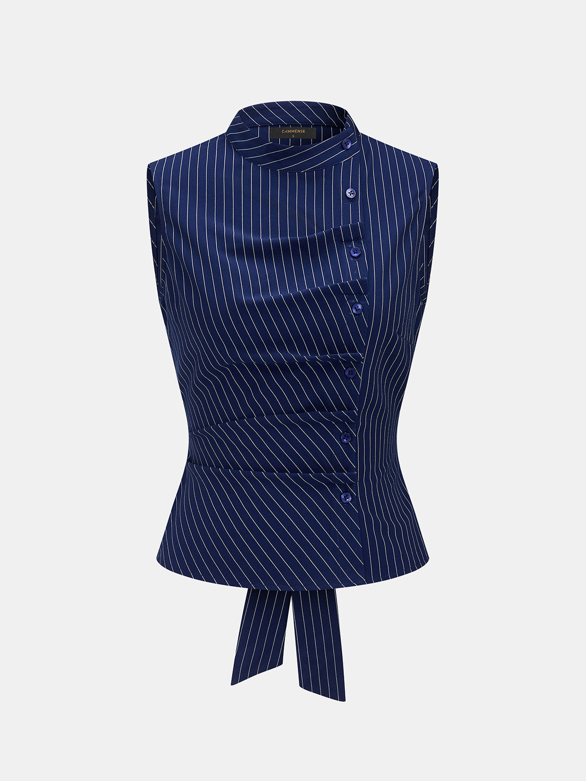 Stand Collar Striped Tie-Back Sleeveless Blouse, Women's Summer Casual Top
