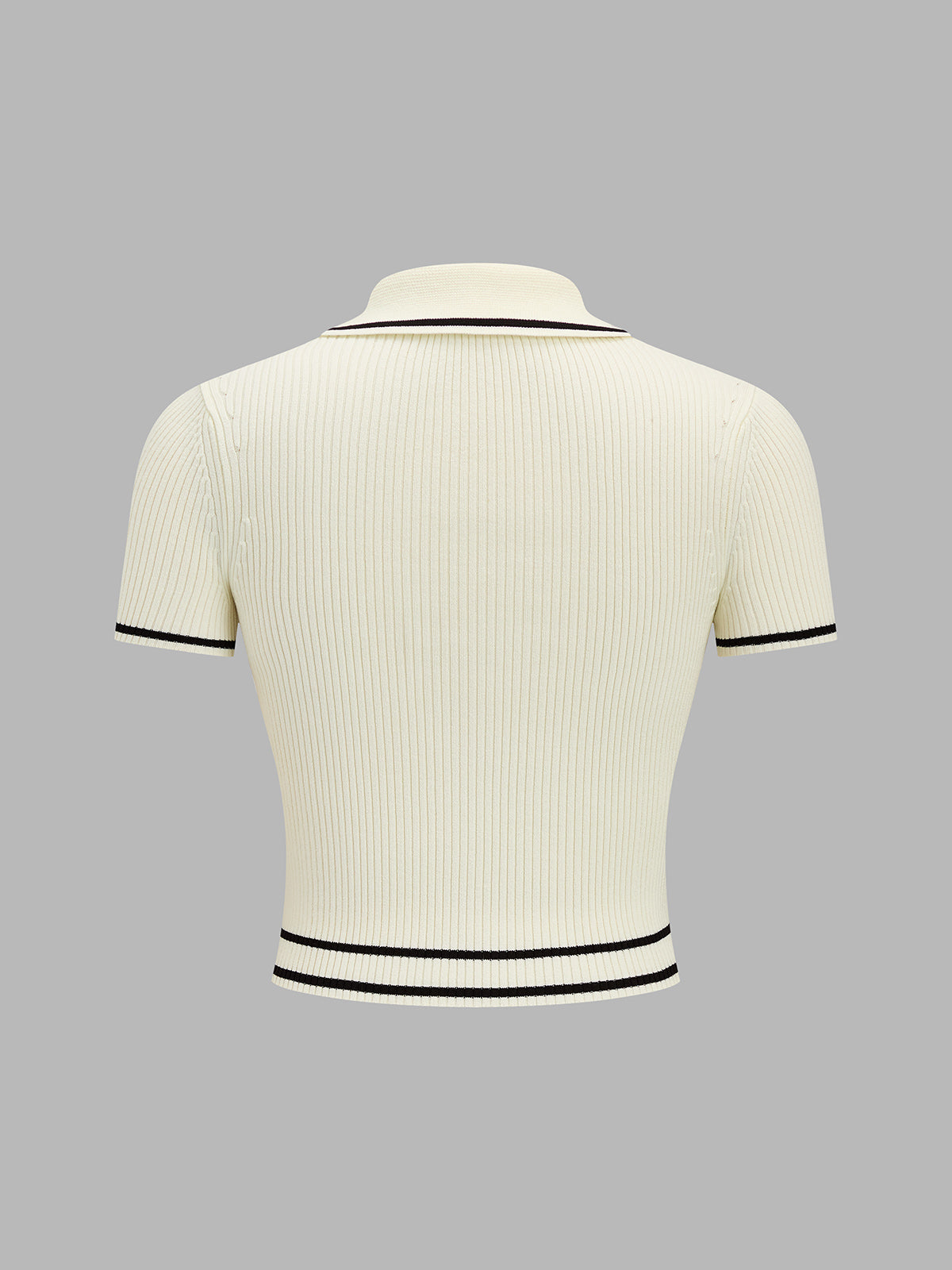 Contrast Trim Keyhole Ribbed Knit Crop Top for Women Casual Wear
