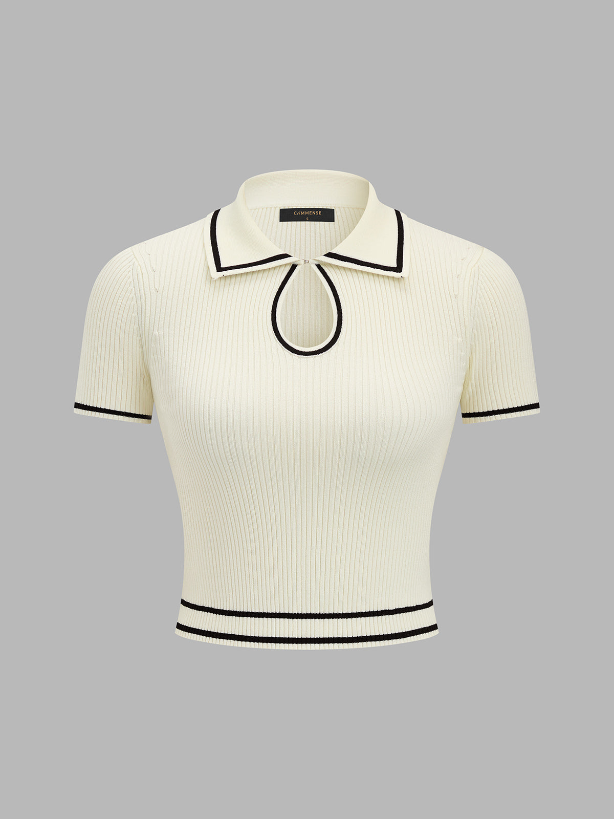 Contrast Trim Keyhole Ribbed Knit Crop Top for Women Casual Wear