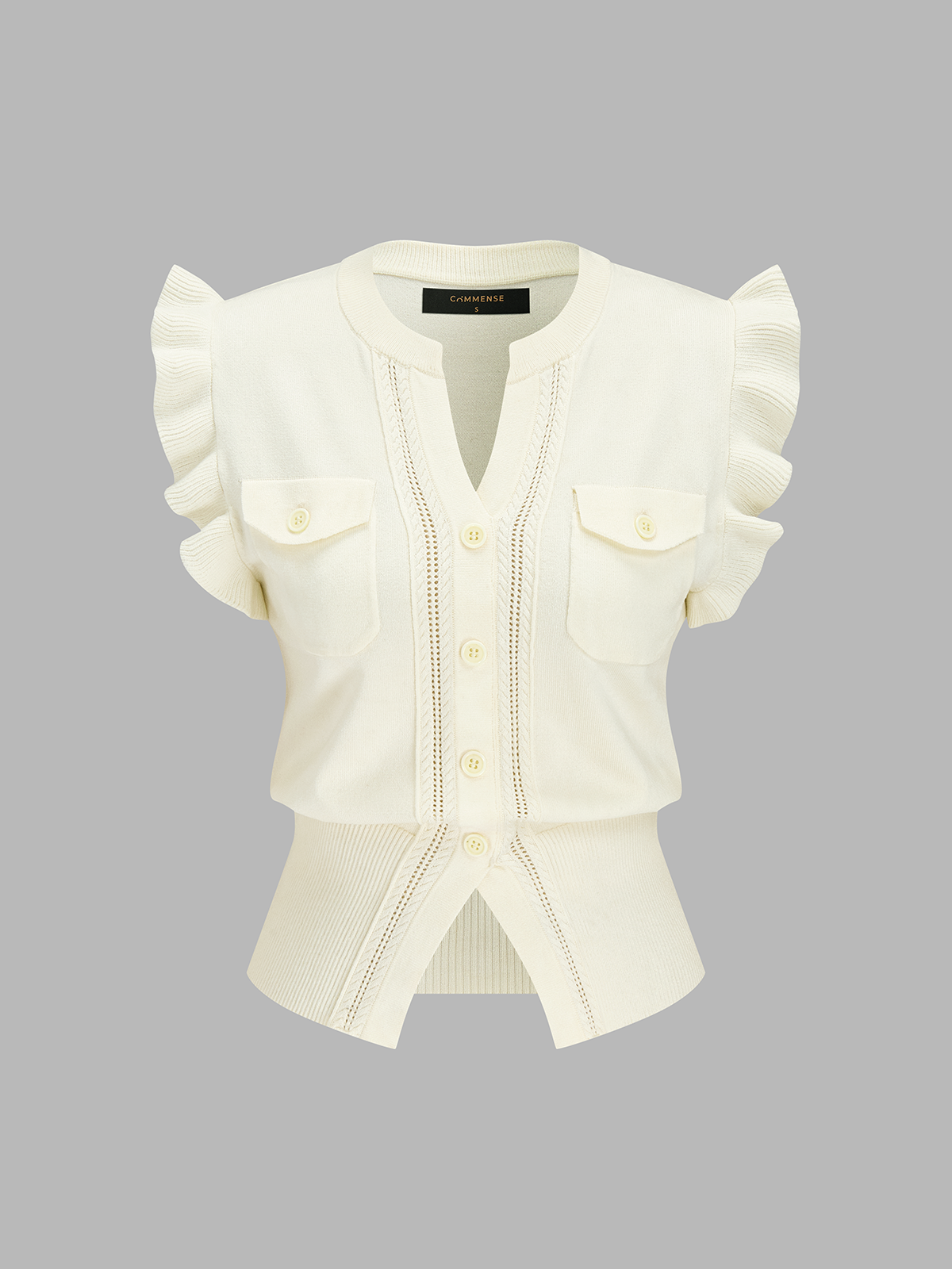 Ruffled Button-Down Knit Top for Women Casual Comfortable Long Sleeve