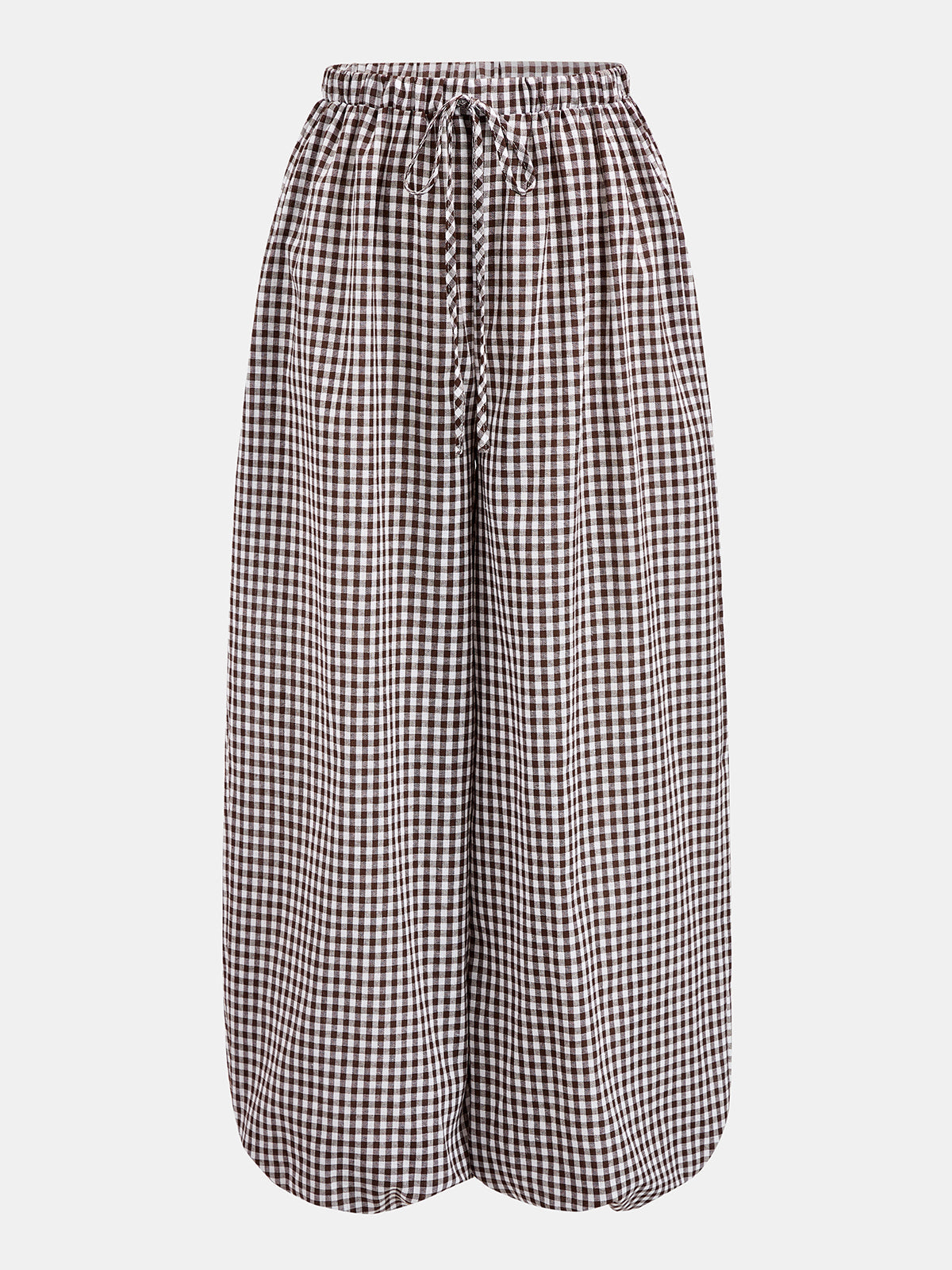 Drawstring Plaid Loose Balloon Pants for Women High Waist Casual