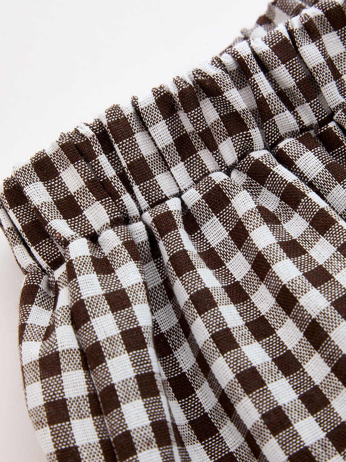 Drawstring Plaid Loose Balloon Pants for Women High Waist Casual