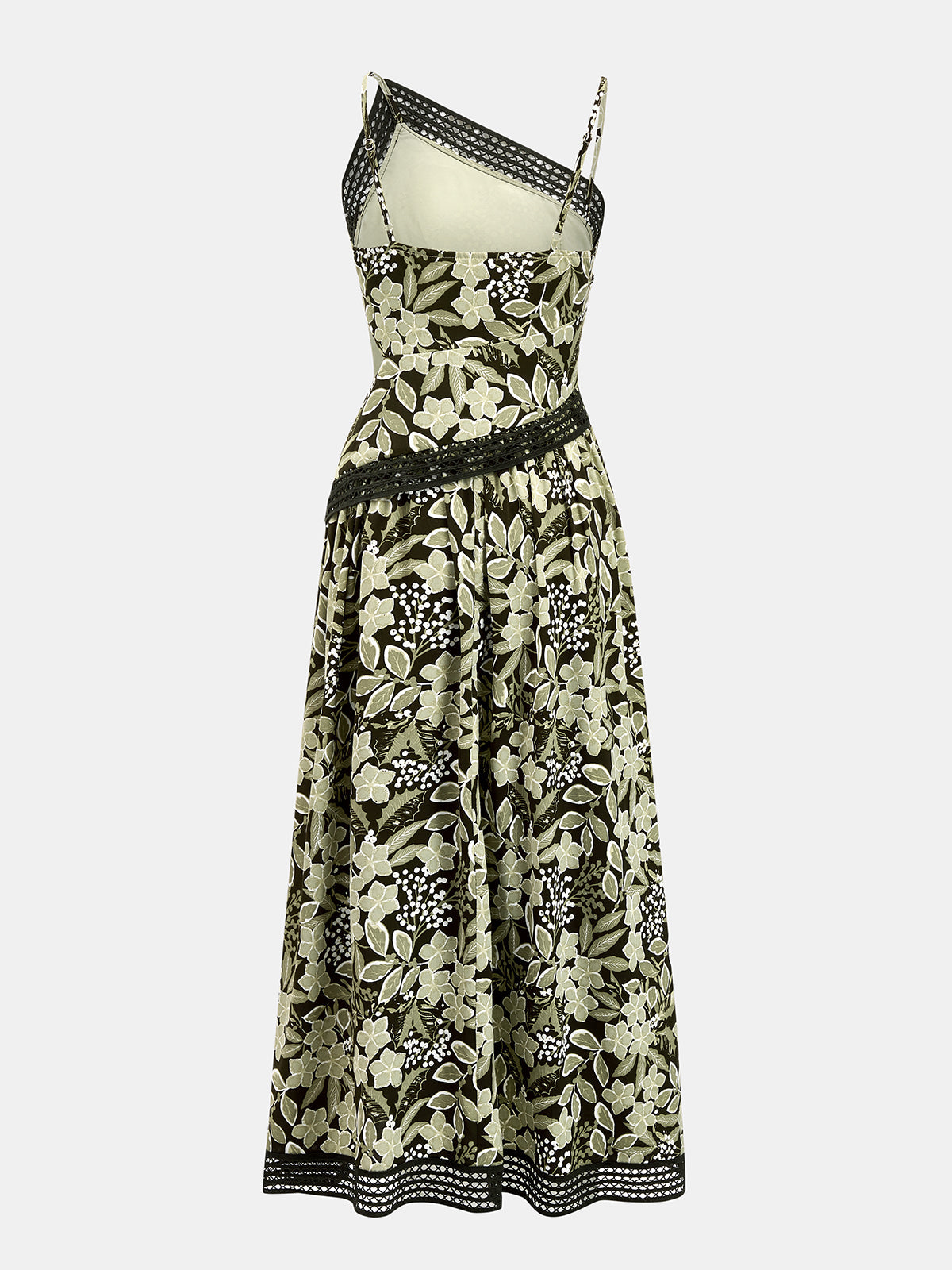 Asymmetric Strap Lace Trim Floral Midi Dress for Women Spring Collection