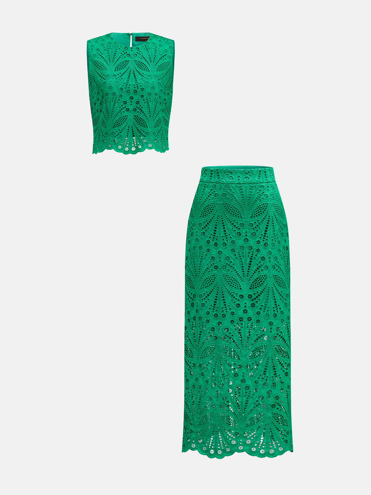 Hollow Lace Two Piece Skirt Set Elegant Floral Design