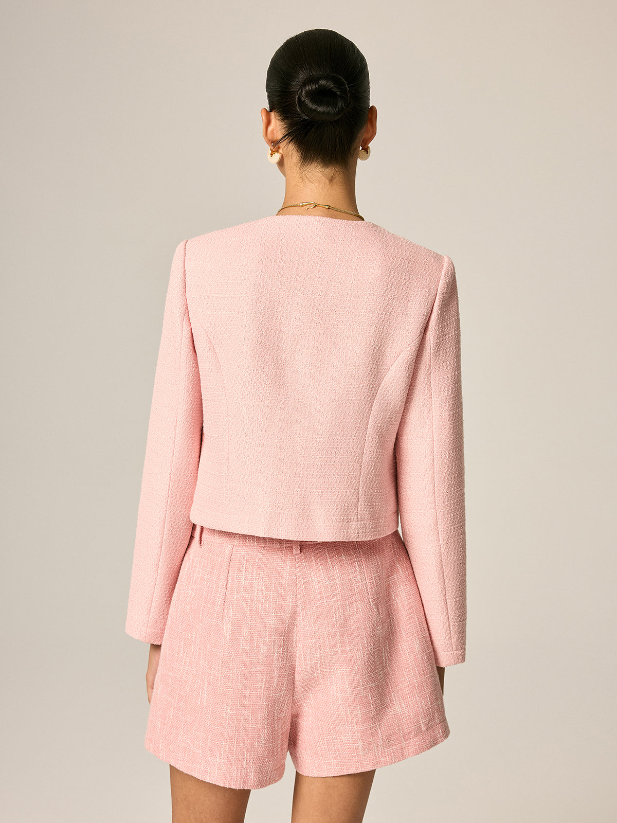 Tweed Metal Button Blazer - Classic Tailored Fit Jacket for Women