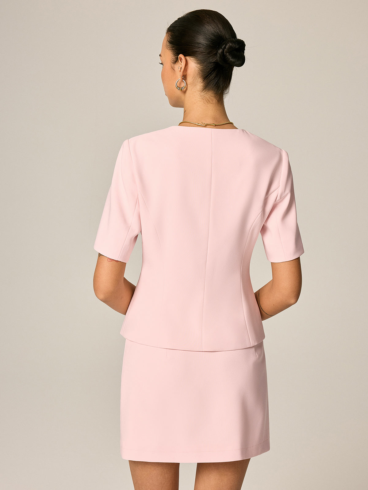Short Sleeve Fitted Blazer & Mini Skirt Set for Women in Fashionable Office Wear