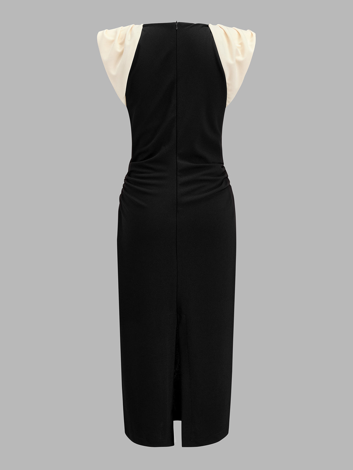 Color Block Ruched V-Neck Midi Dress with Belt Detail for Women