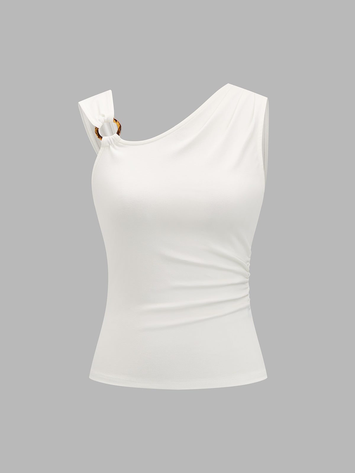 Ring Detail Asymmetric Ruched Tank Top for Women Summer Casual