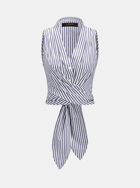 Wrap Tie Back Striped Sleeveless Shirt for Women Casual Summer Top