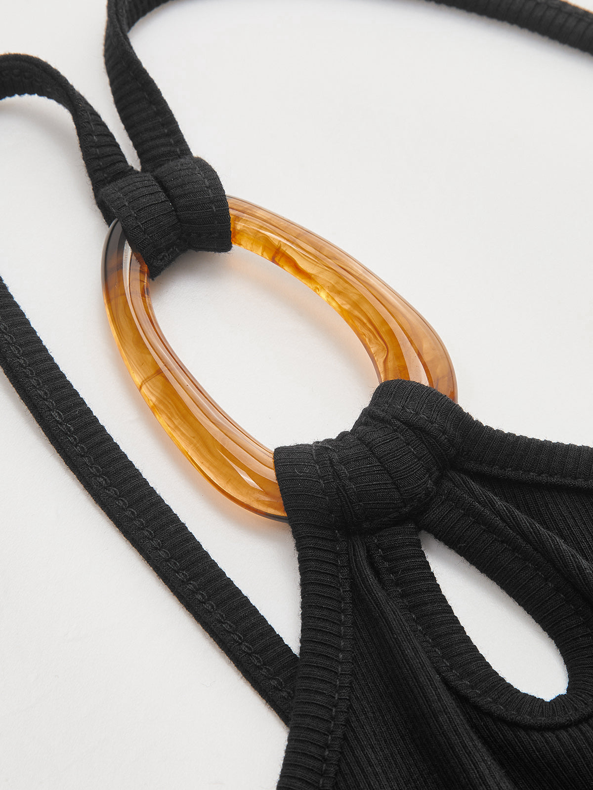 Ring Detail One Shoulder Ribbed Top with Elegant Sleeve Design