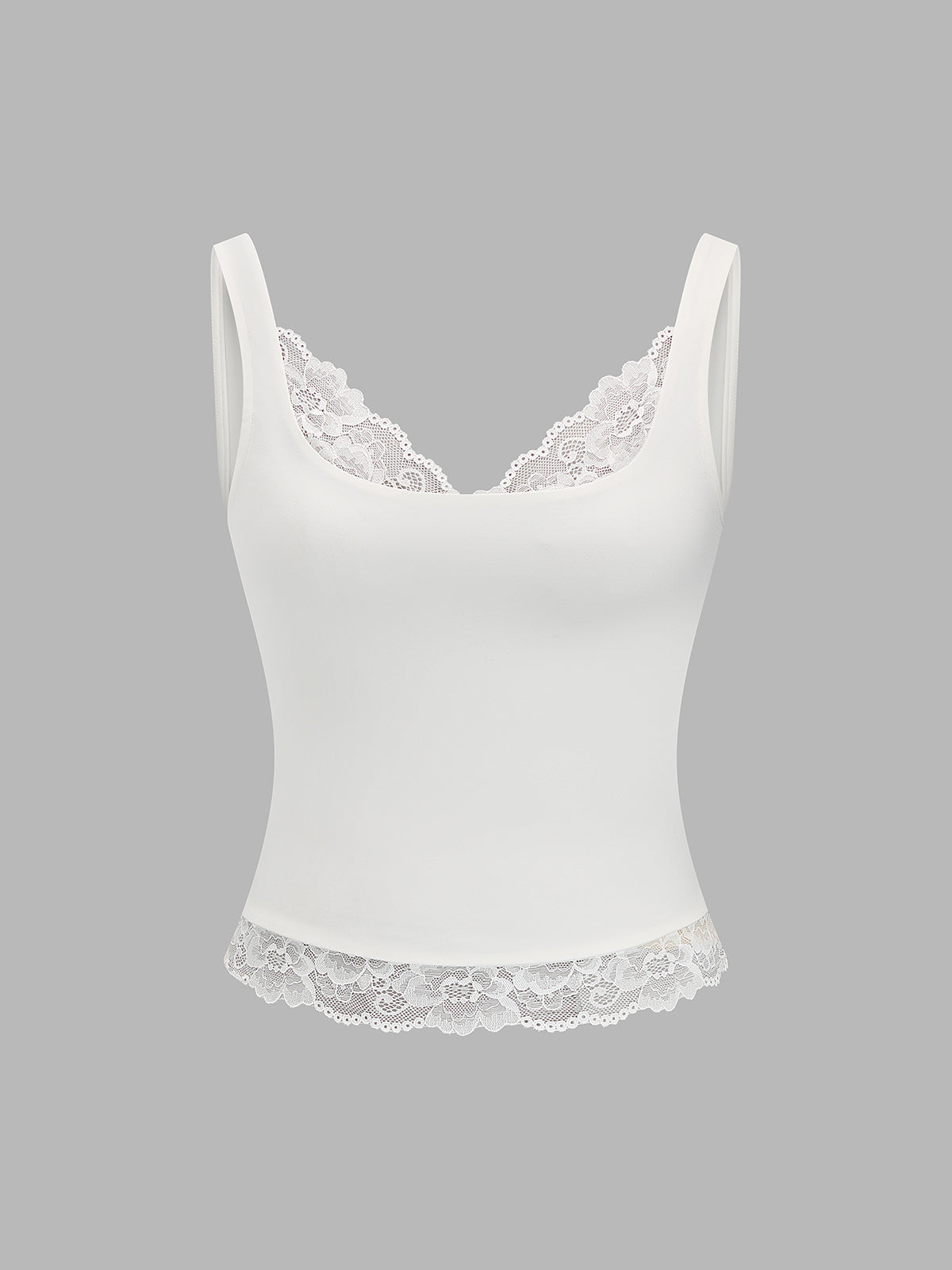 Lace Trim Fitted Cami Top for Women, Adjustable Straps