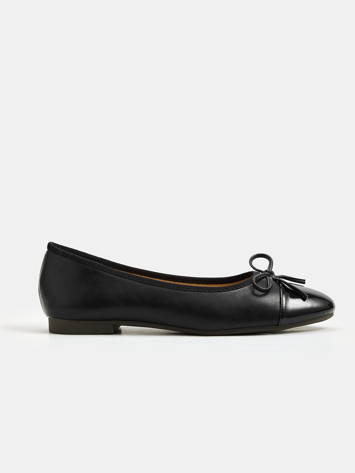 Bow Detail Cap Toe Leather Ballet Flats, Comfortable Slip-on Design for Women