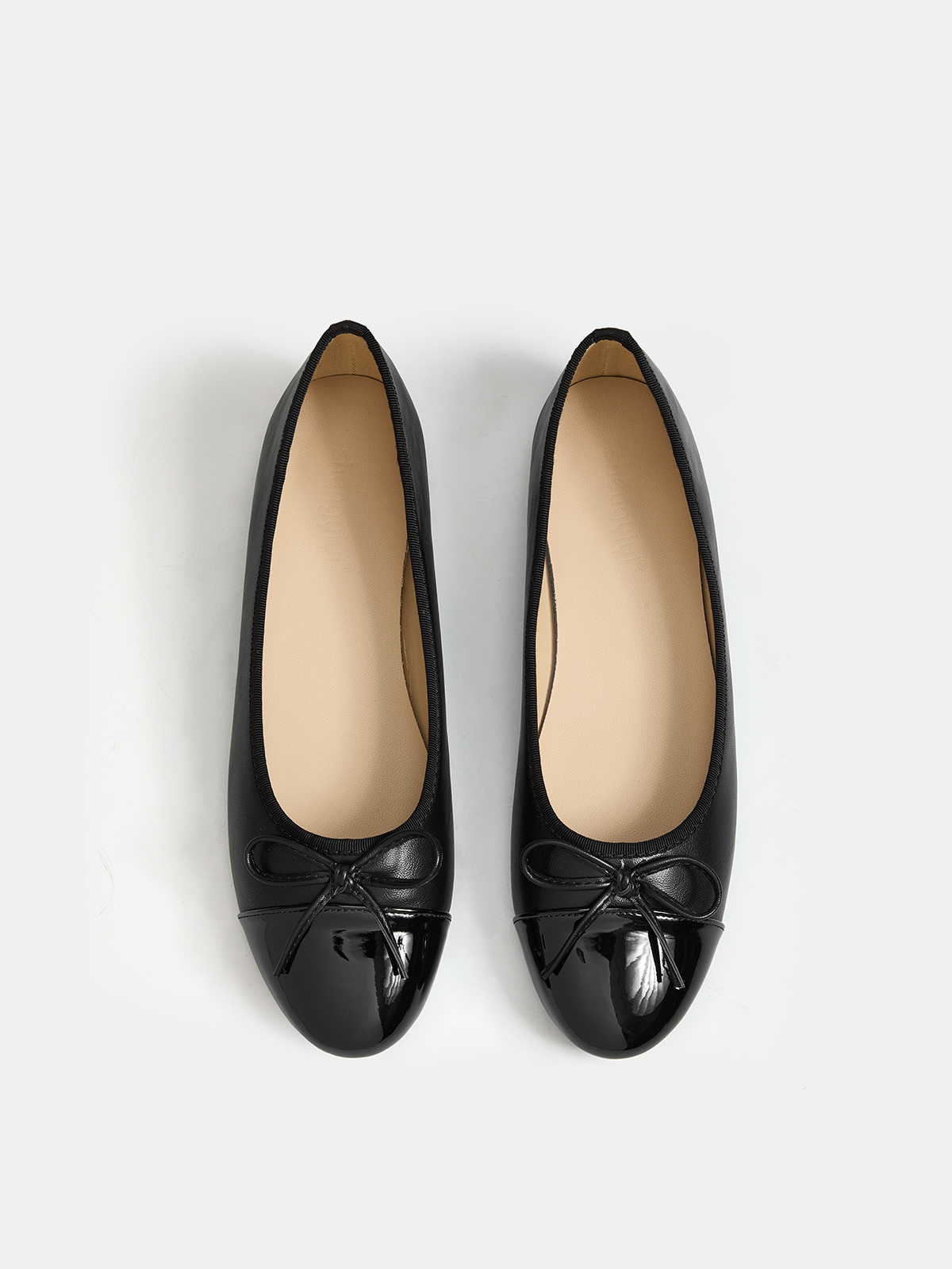 Bow Detail Cap Toe Leather Ballet Flats, Comfortable Slip-on Design for Women