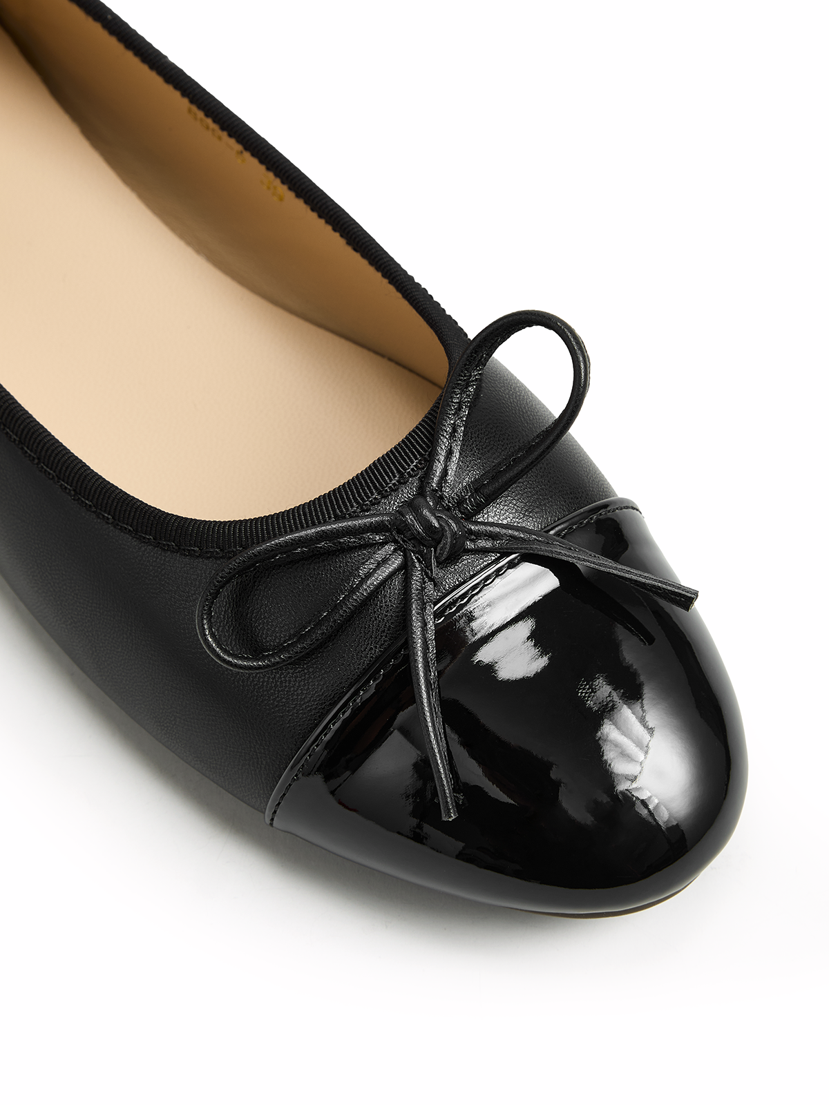 Bow Detail Cap Toe Leather Ballet Flats, Comfortable Slip-on Design for Women