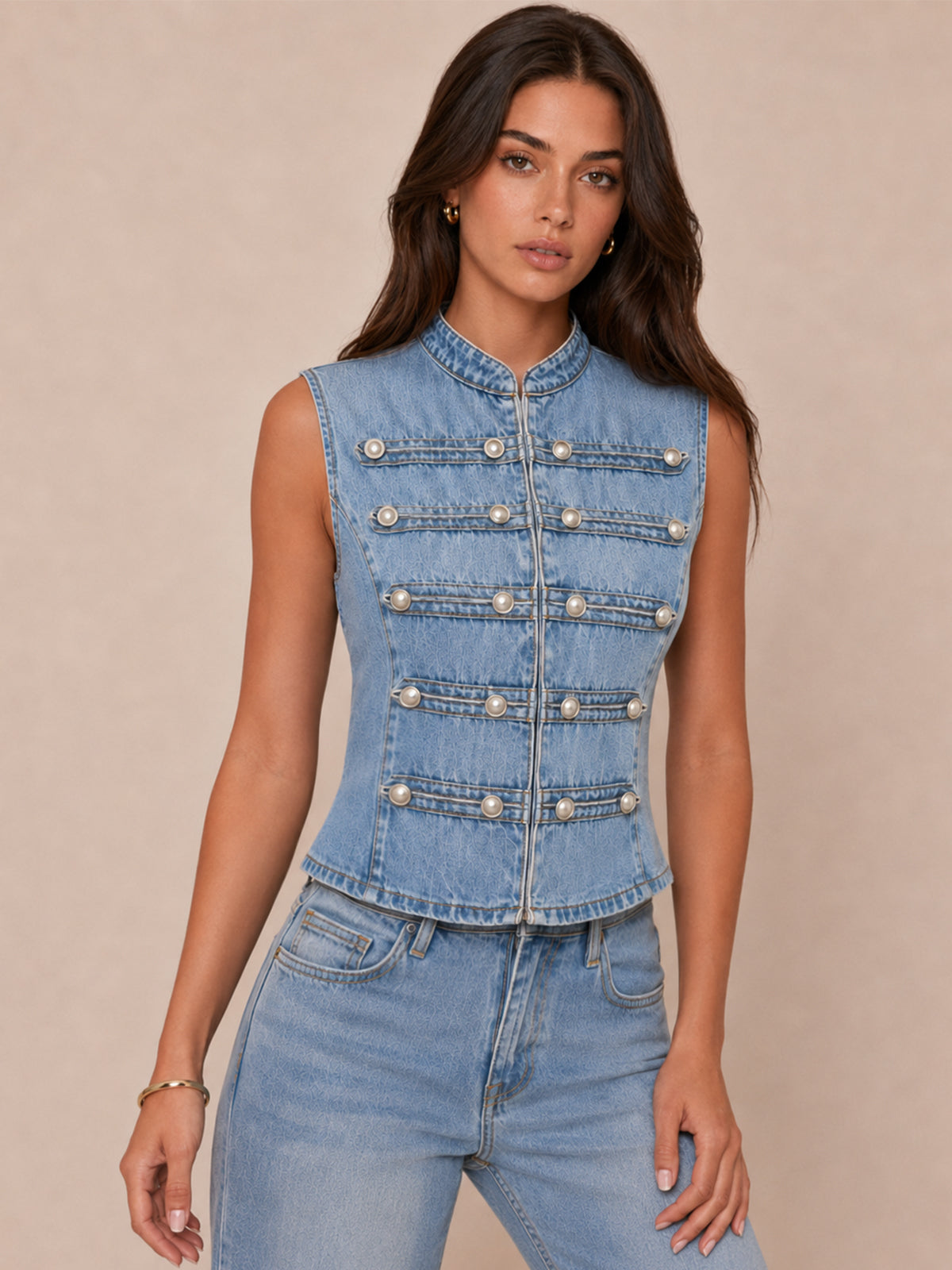 Napoleon Style Double Breasted Denim Vest for Men Casual Layering