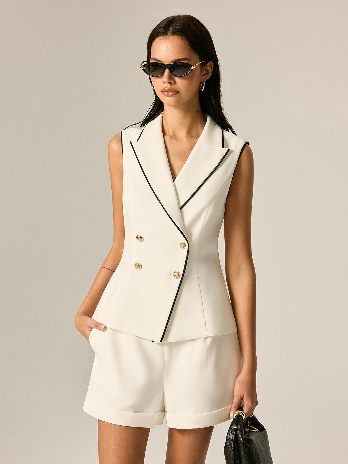Lapel Double Breasted Vest & Cuffed Shorts Set for Stylish Summer Outfits