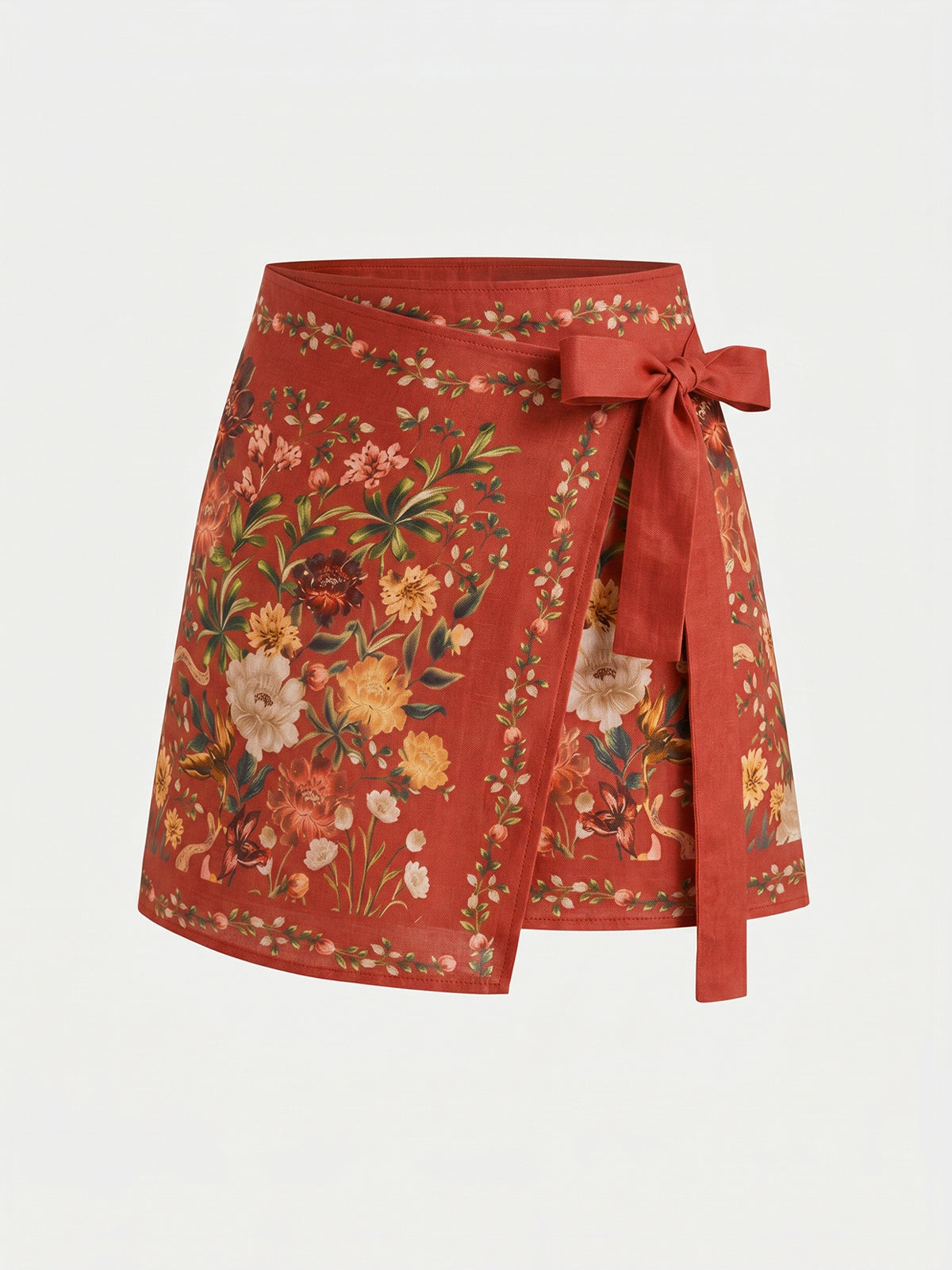Floral Print Tie Wrap Mini Skirt Women's Trendy Spring Outfit