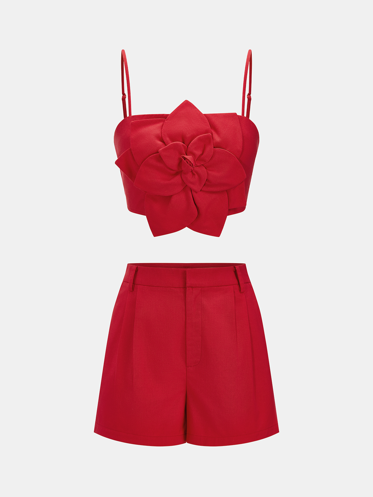 3D Flower Cotton Linen Cami Top & Shorts Set, Breathable Summer Outfit for Women