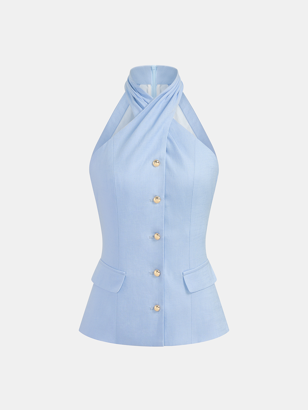 "Comfortable Tencel Blend Halter Buttoned Vest & Shorts Set for Summer"