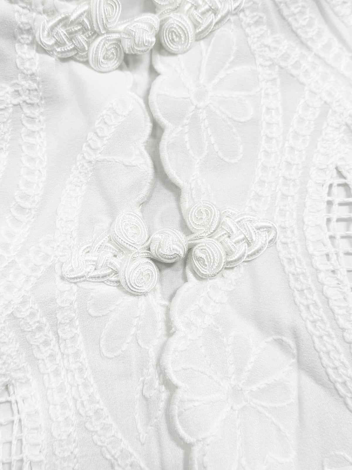 Frog Button Eyelet Embroidered Sleeveless Top for Women Summer Casual
