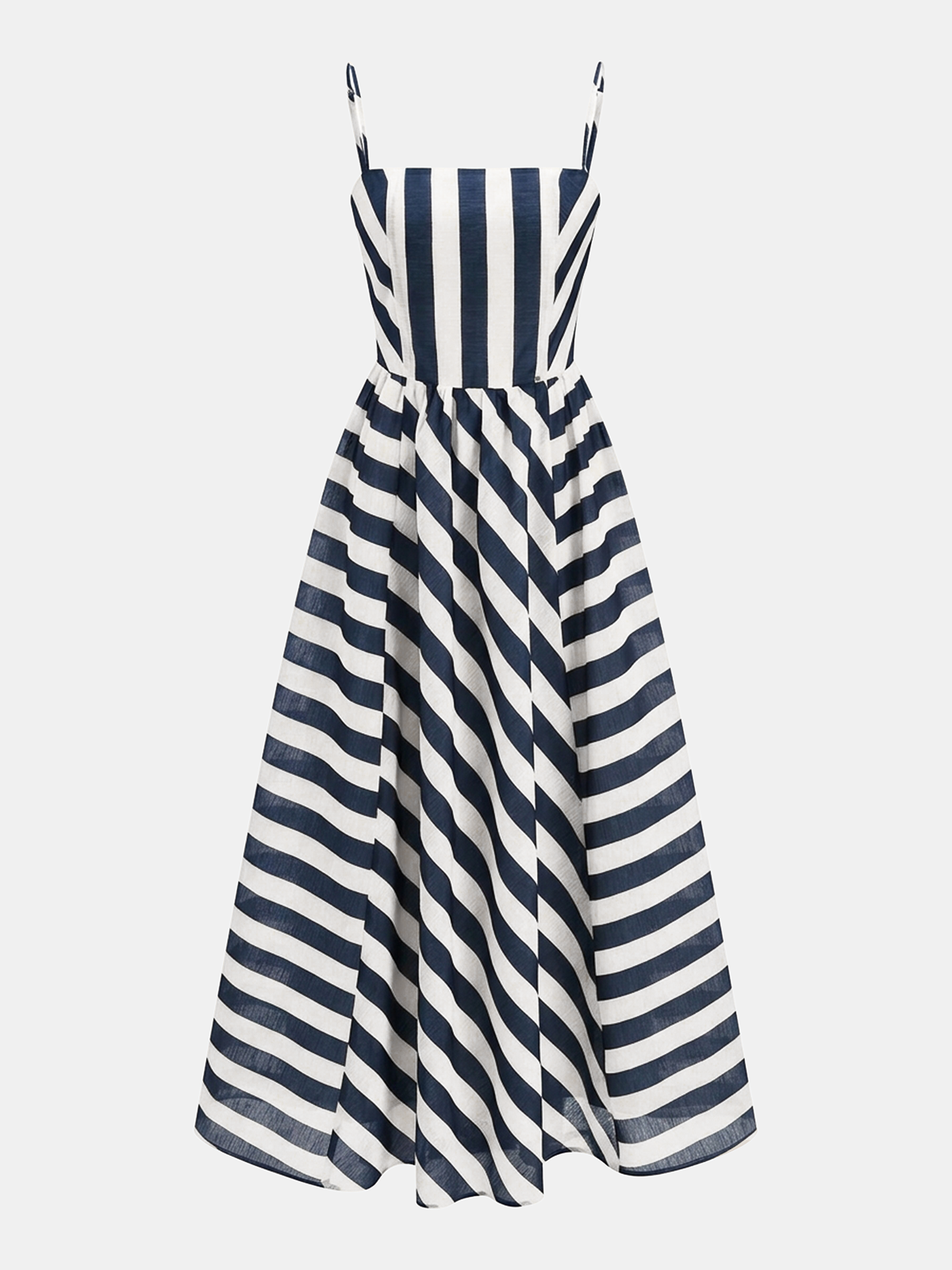 Striped Cami Maxi Dress with Adjustable Straps and Side Slit