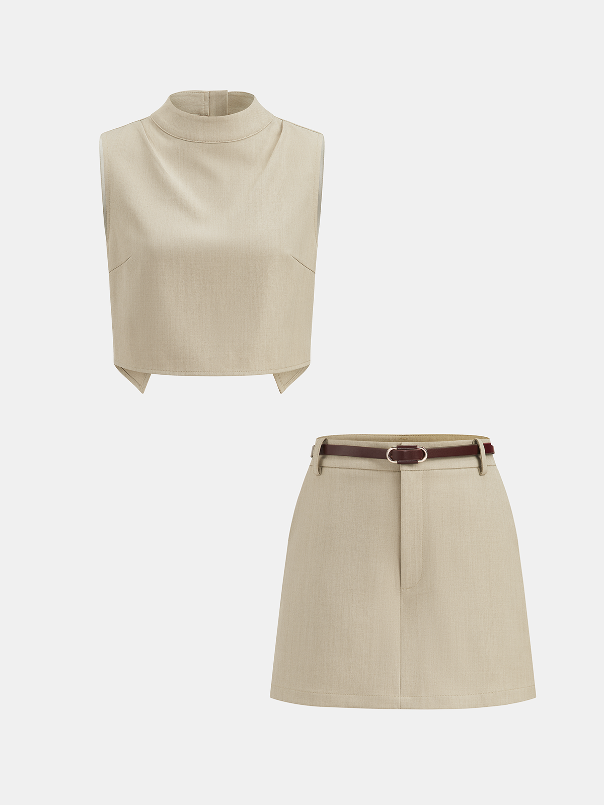Backless Crop Vest & Belted Skort Set for Women Summer Fashion