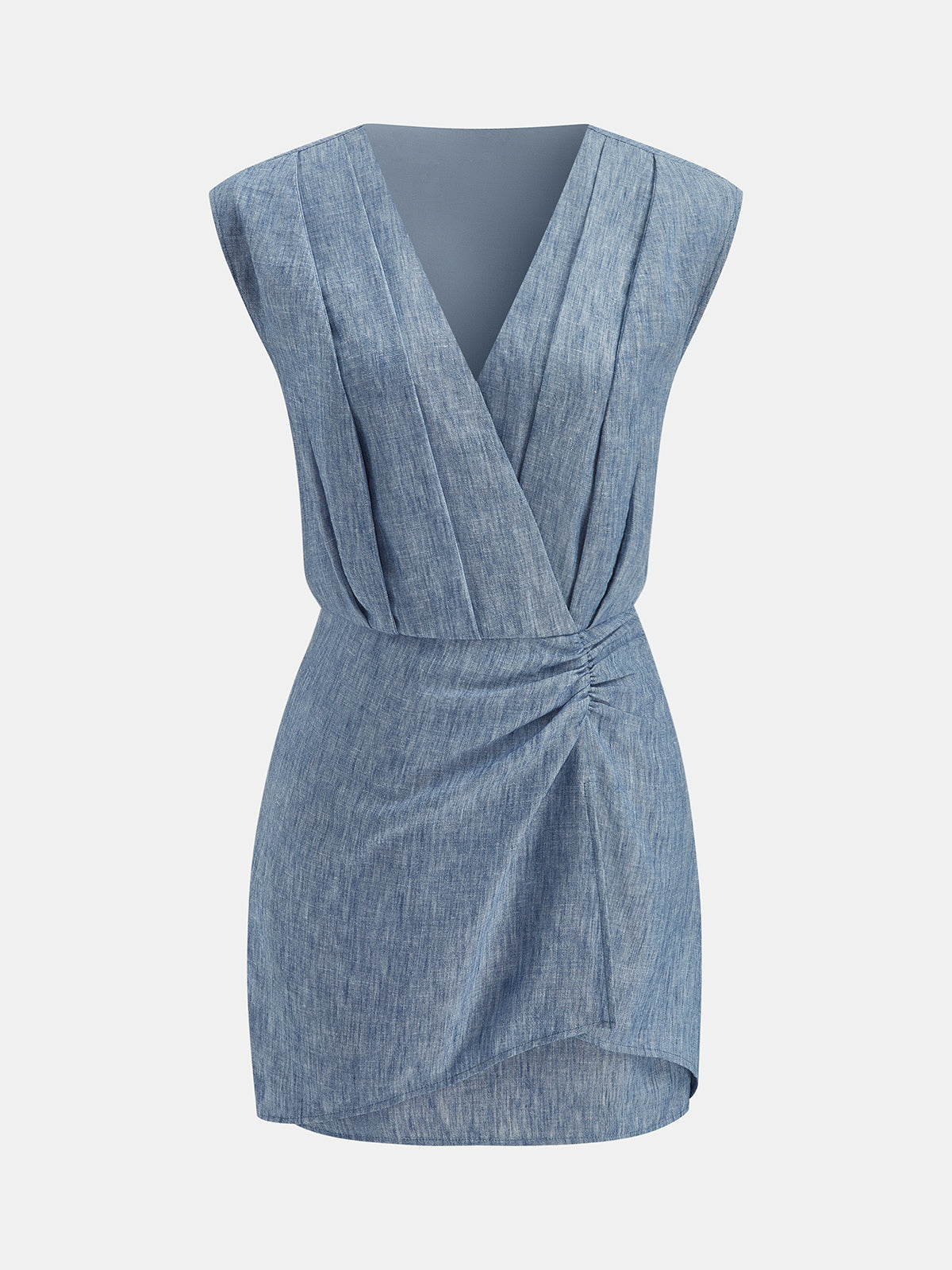 Wrap V Neck Pleated Mini Dress Flattering Fit Casual or Formal Wear