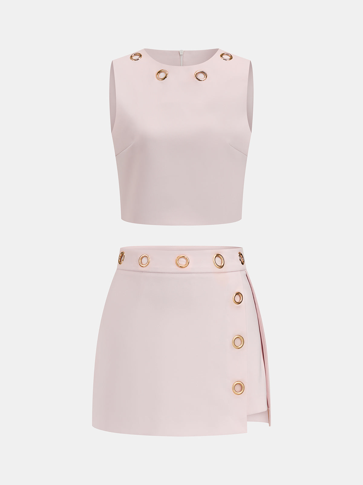 Metal Eyelet Two Piece Skirt Set for Women Trendy Fashion