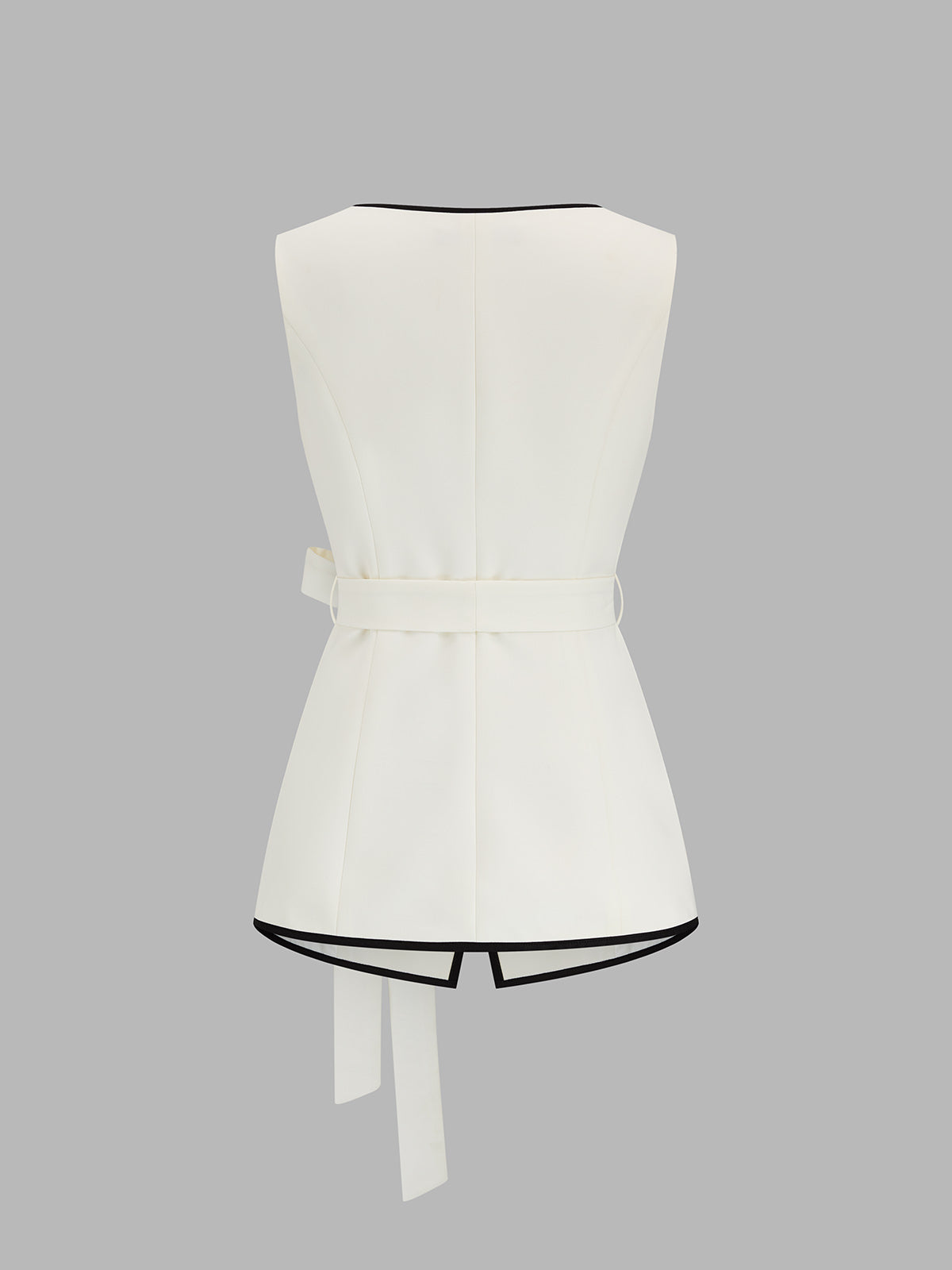Square Neck Belted Contrast Trim Versatile Layering Vest for Women