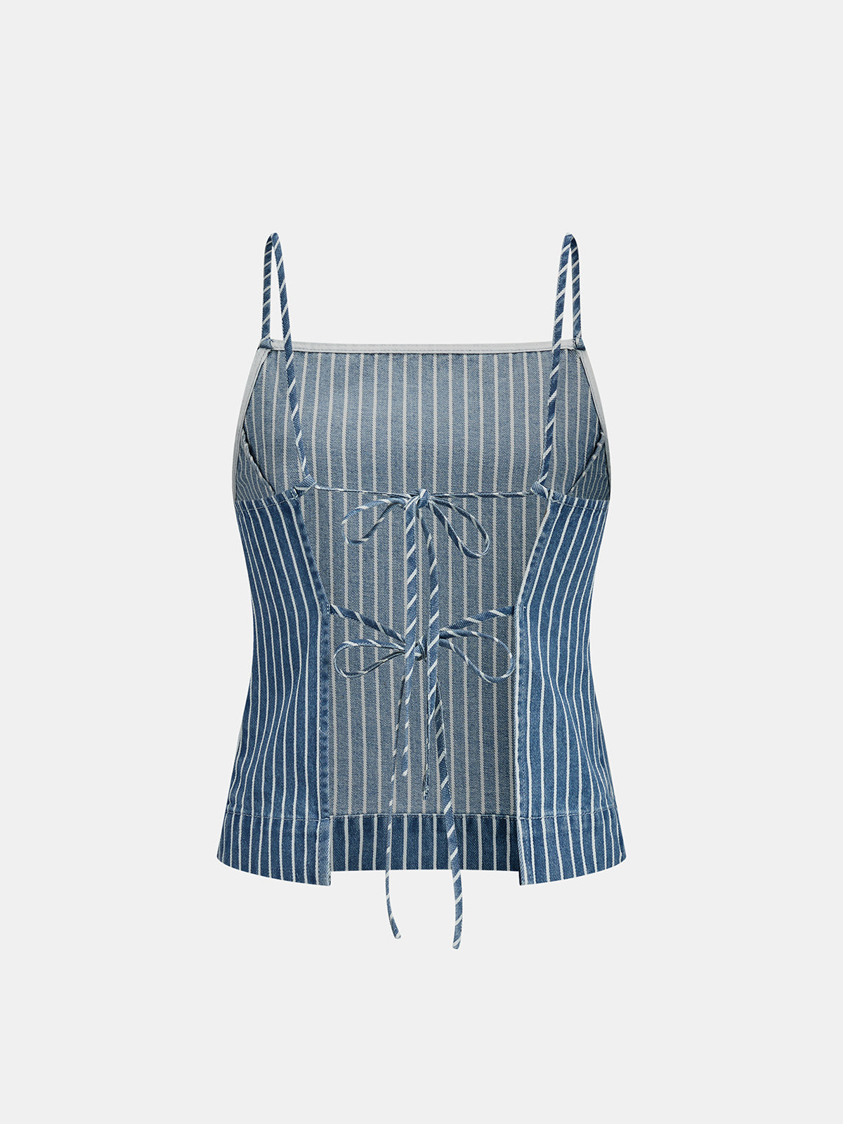 Striped Denim Tie Back Cami Top & Short Set with Adjustable Straps