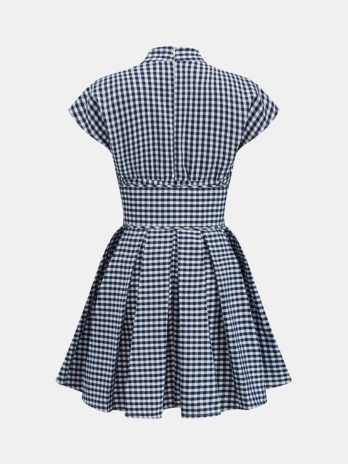 V-Neck Check Belted Mini Swing Dress for Women, Casual Summer Style