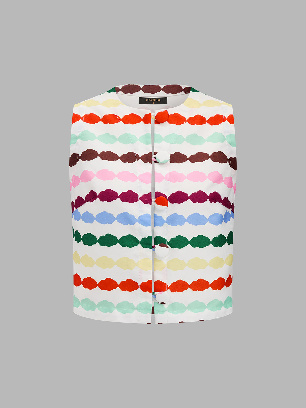 Multicolor Cloud Stripe Buttoned Sleeveless Top For Women Summer Casual