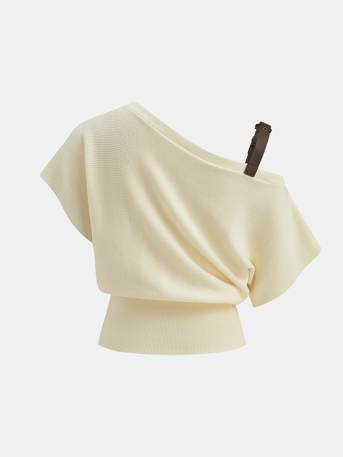 Buckle Strap Off Shoulder Ribbed Knit Top Casual Women's Fashion