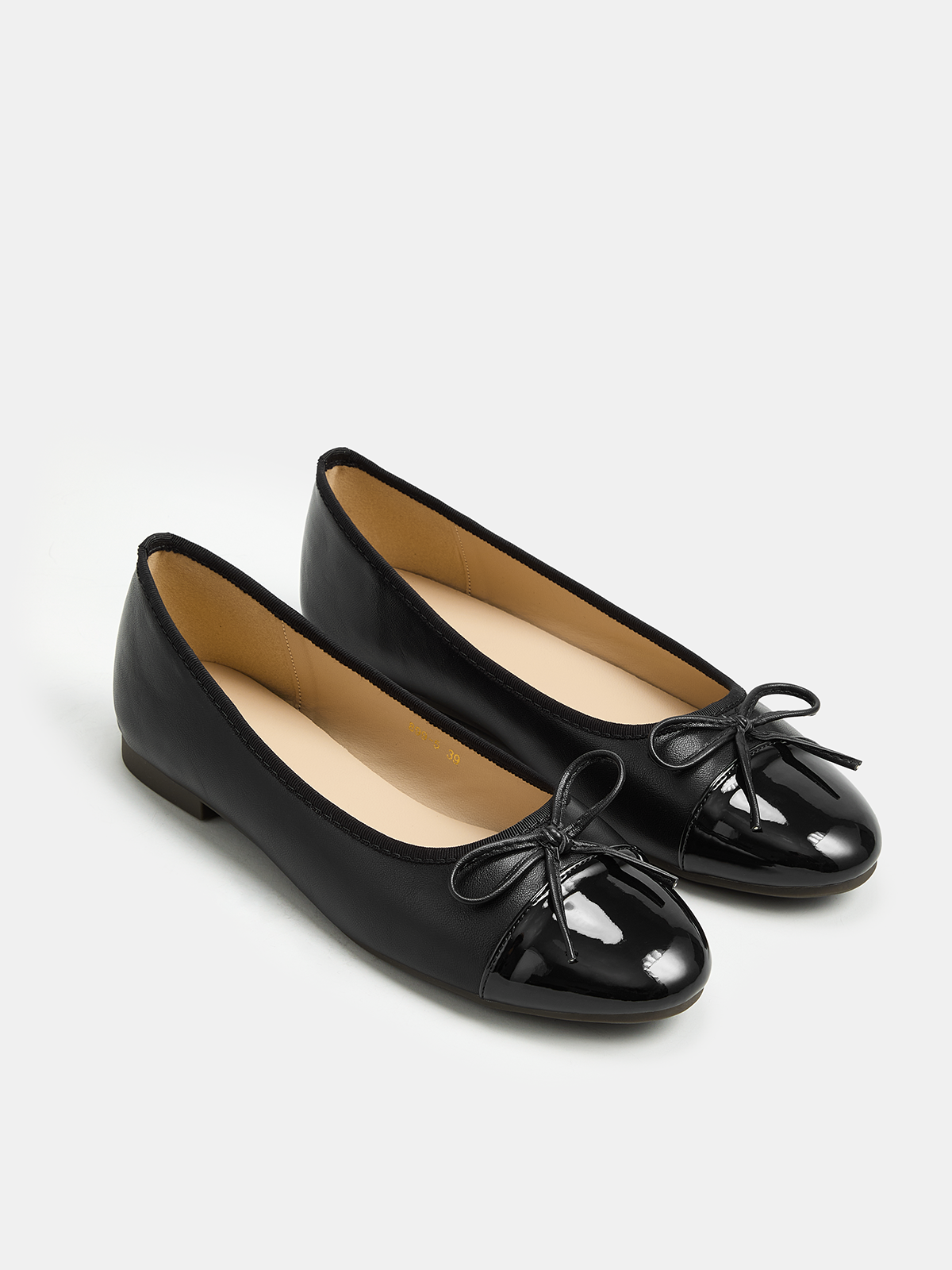Bow Detail Cap Toe Leather Ballet Flats, Comfortable Slip-on Design for Women