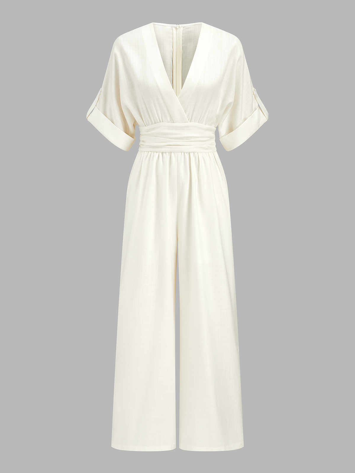 Tencel Blend Ruched Waist Wide Leg Jumpsuit for Women, Eco-Friendly Comfort Fit