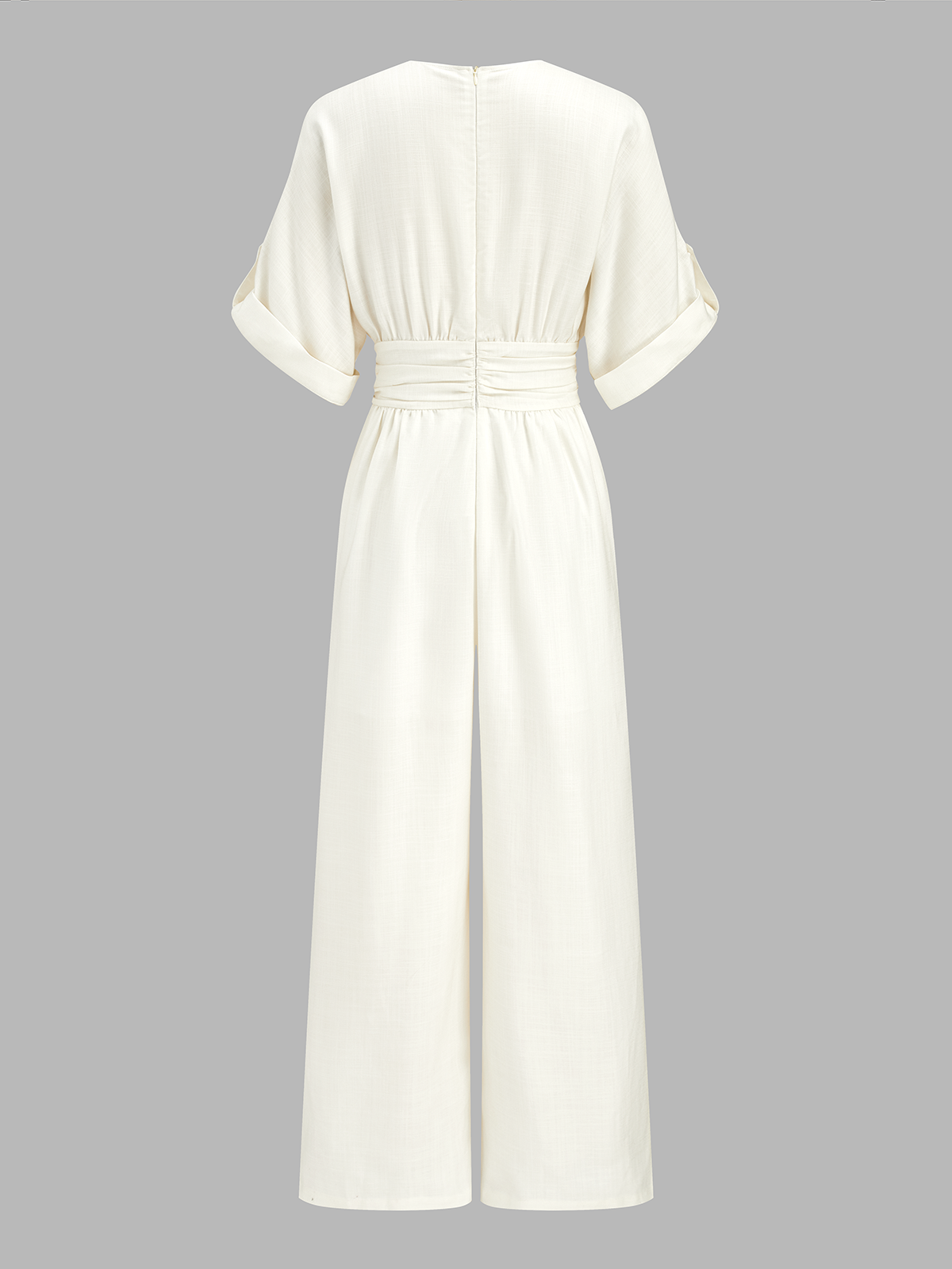 Tencel Blend Ruched Waist Wide Leg Jumpsuit for Women, Eco-Friendly Comfort Fit