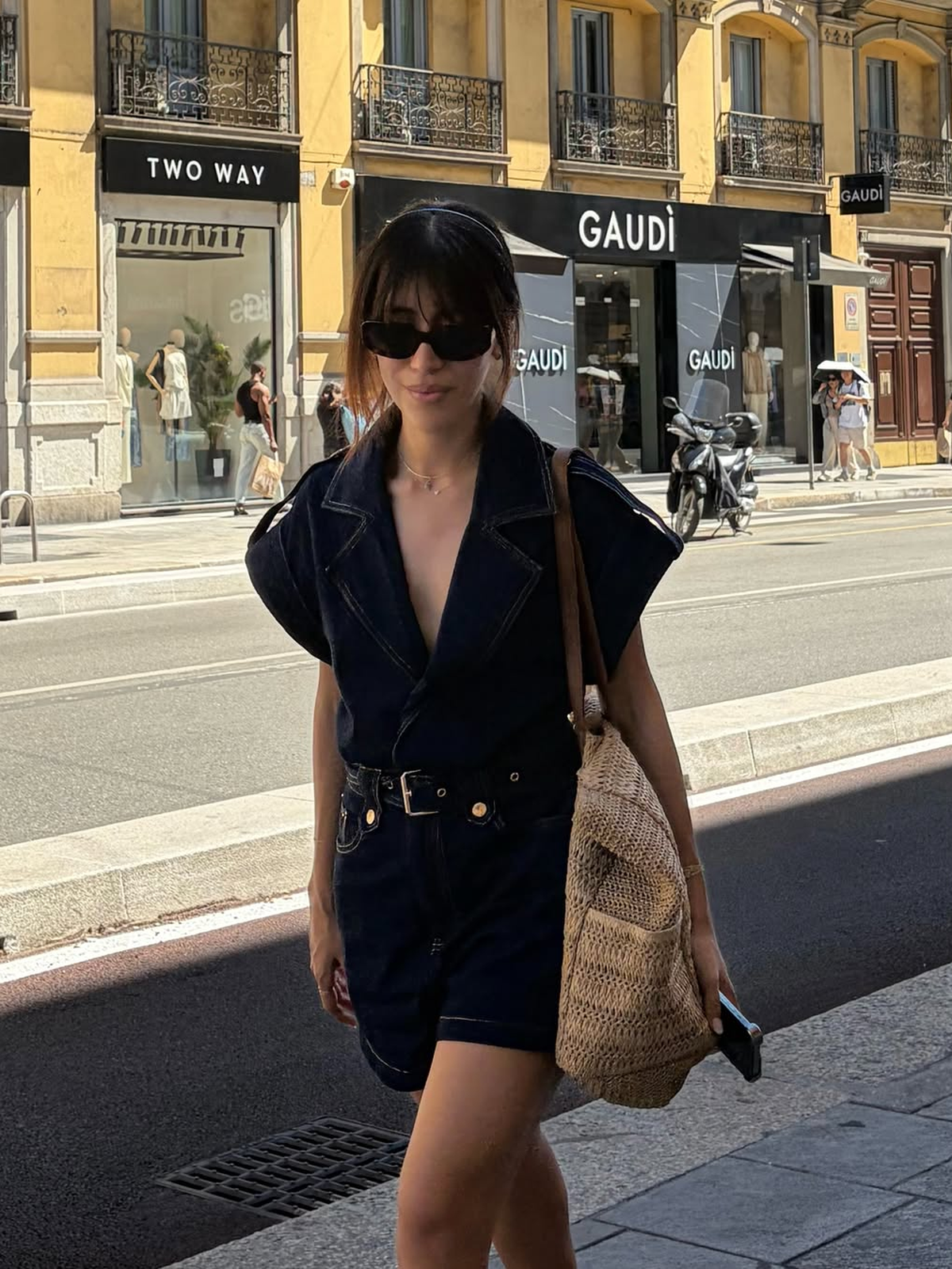 Denim Belted Collar Romper with Button Detail for Women