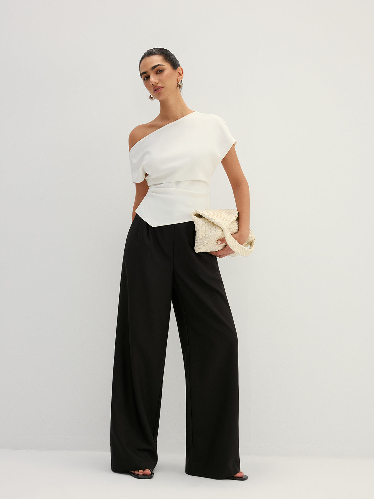 Asymmetric Off Shoulder Ruched Fitted Blouse Women's Elegant Top