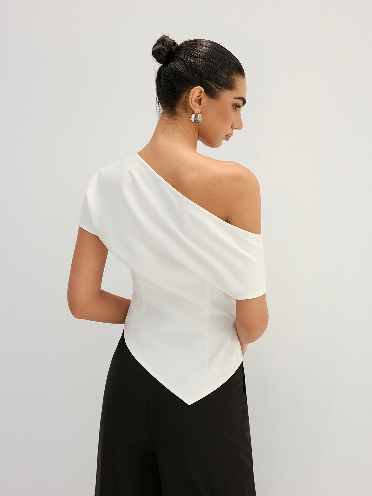Asymmetric Off Shoulder Ruched Fitted Blouse Women's Elegant Top