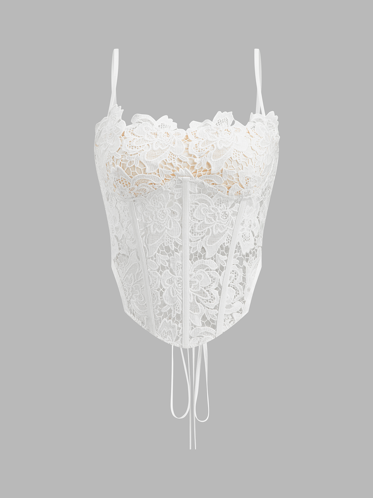 Lace-Up Lace Corset Top with Adjustable Straps and Boning