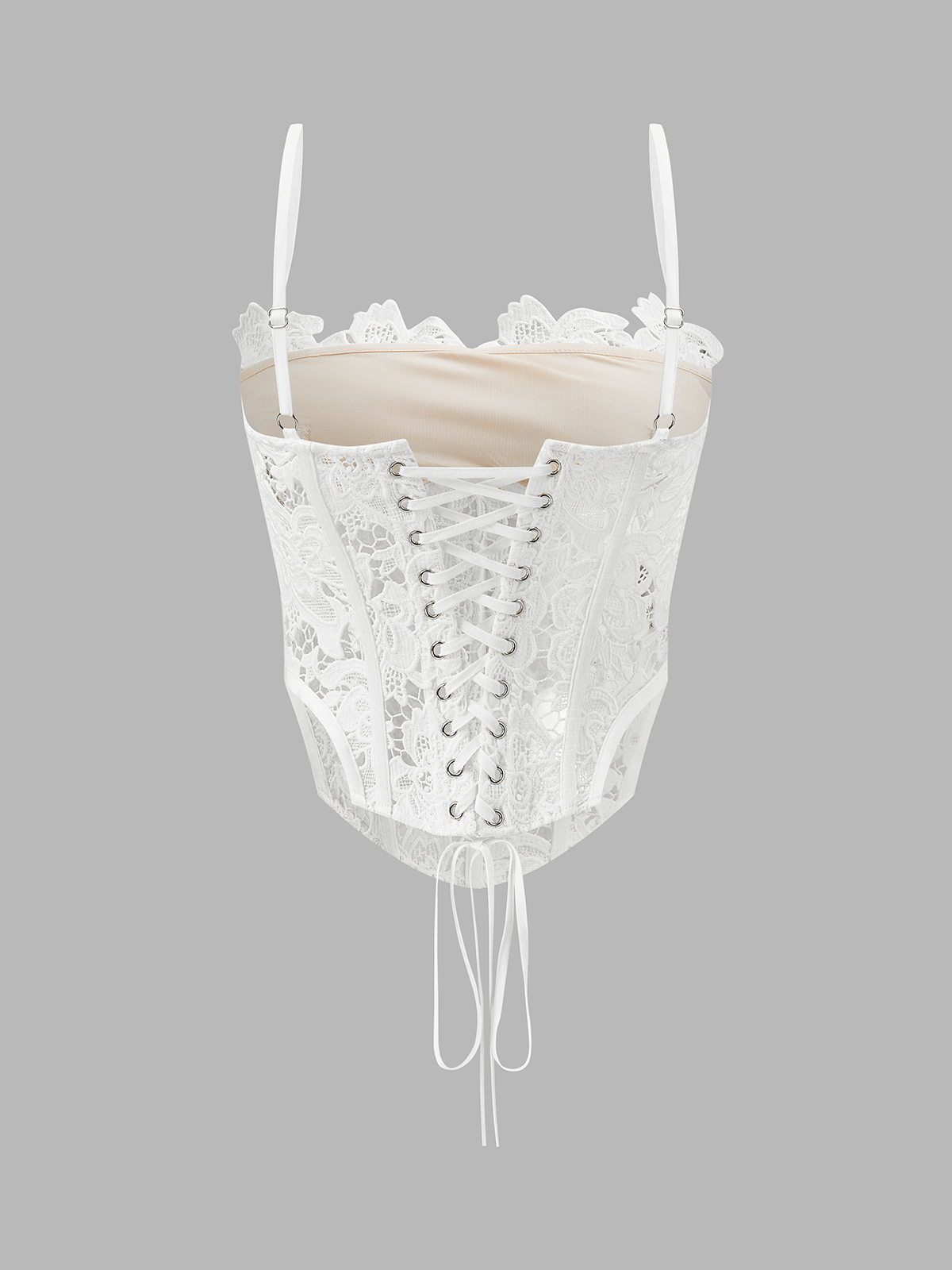Lace-Up Lace Corset Top with Adjustable Straps and Boning