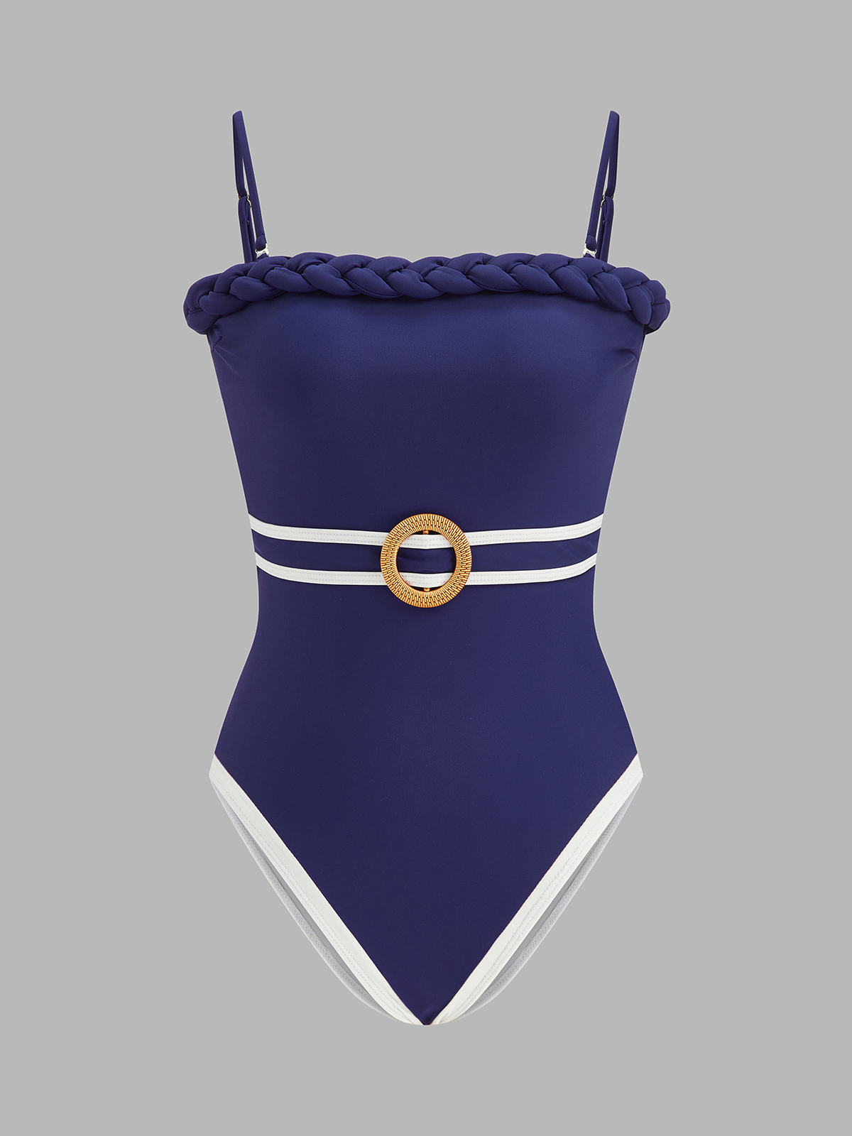 Braided Trim One Piece Swimsuit & Striped Sarong Set - Beachwear Summer Essentials