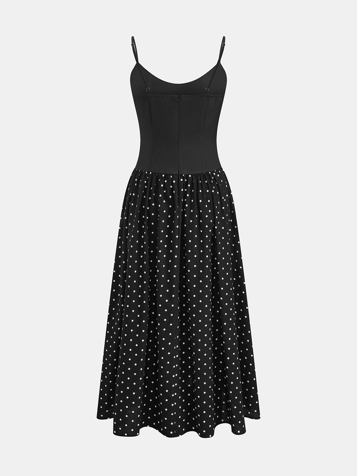 Contrast Bodice Polka Dot Dress with Ruffled Sleeves and Hem