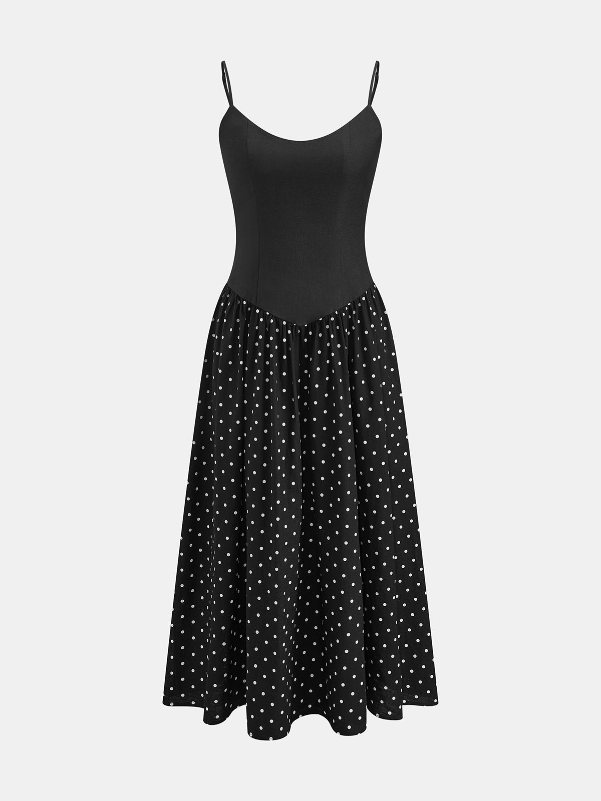 Contrast Bodice Polka Dot Dress with Ruffled Sleeves and Hem