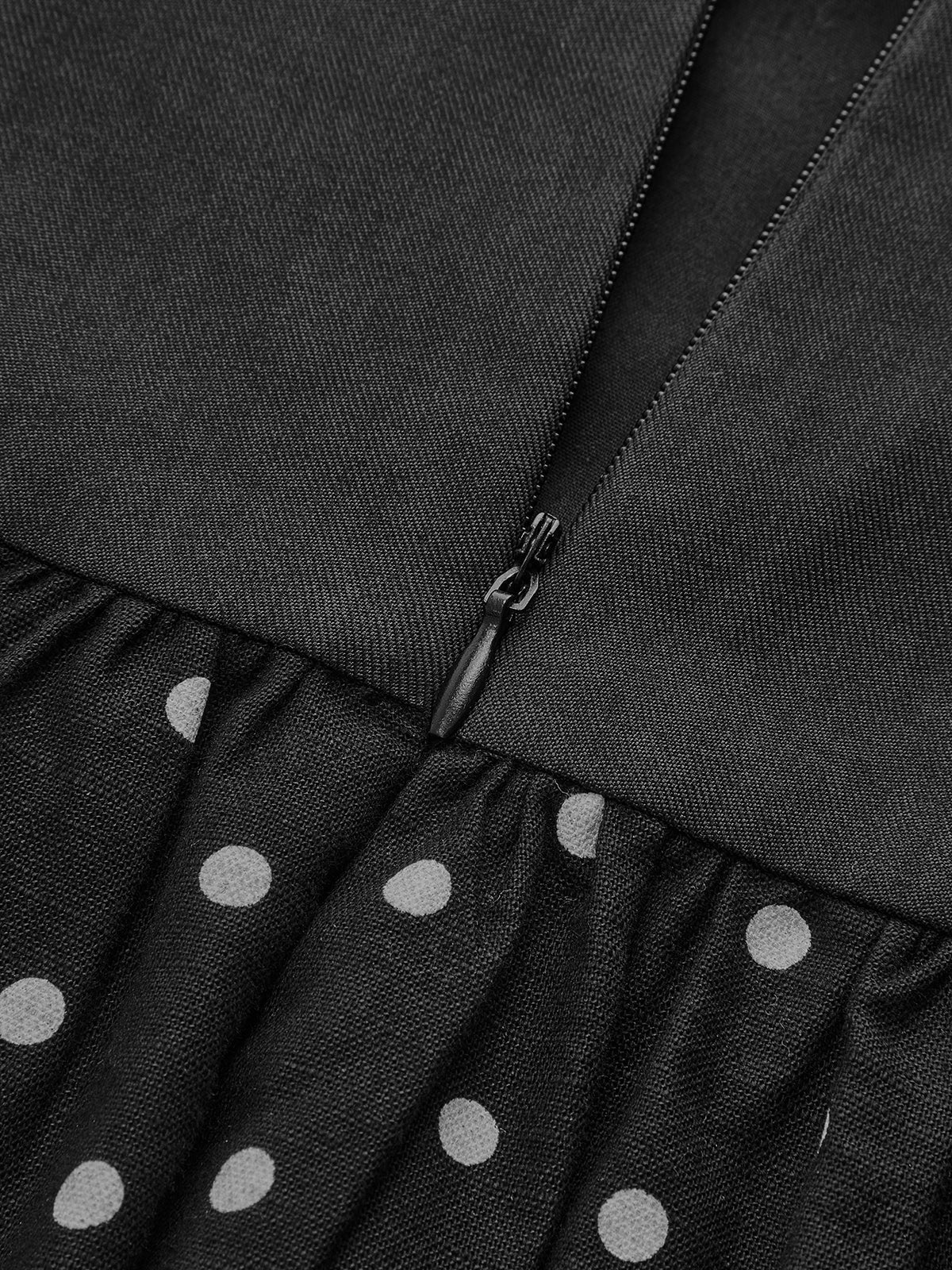 Contrast Bodice Polka Dot Dress with Ruffled Sleeves and Hem