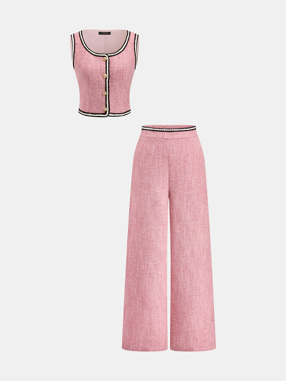 Contrast Trim Tweed Two Piece Pants Set with Elegant Jacket