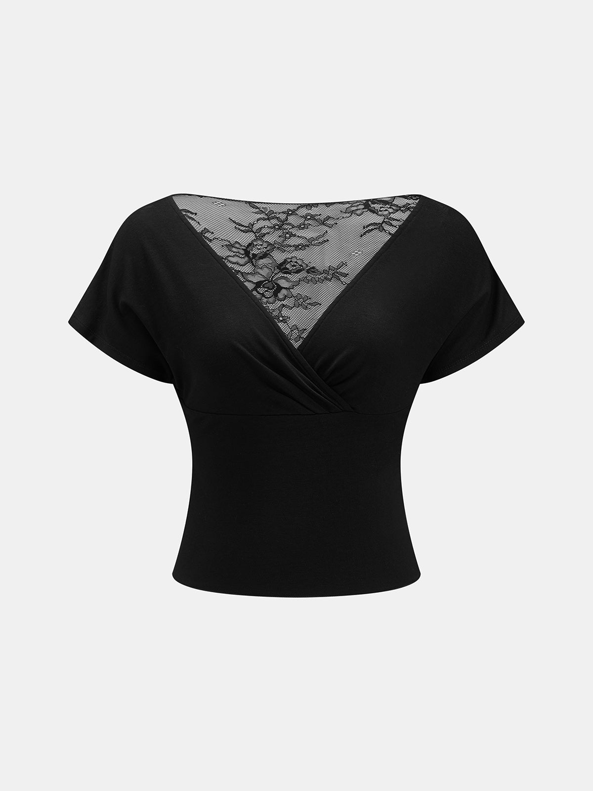 Lace Panel Twisted Short Sleeve Top for Women Casual Wear