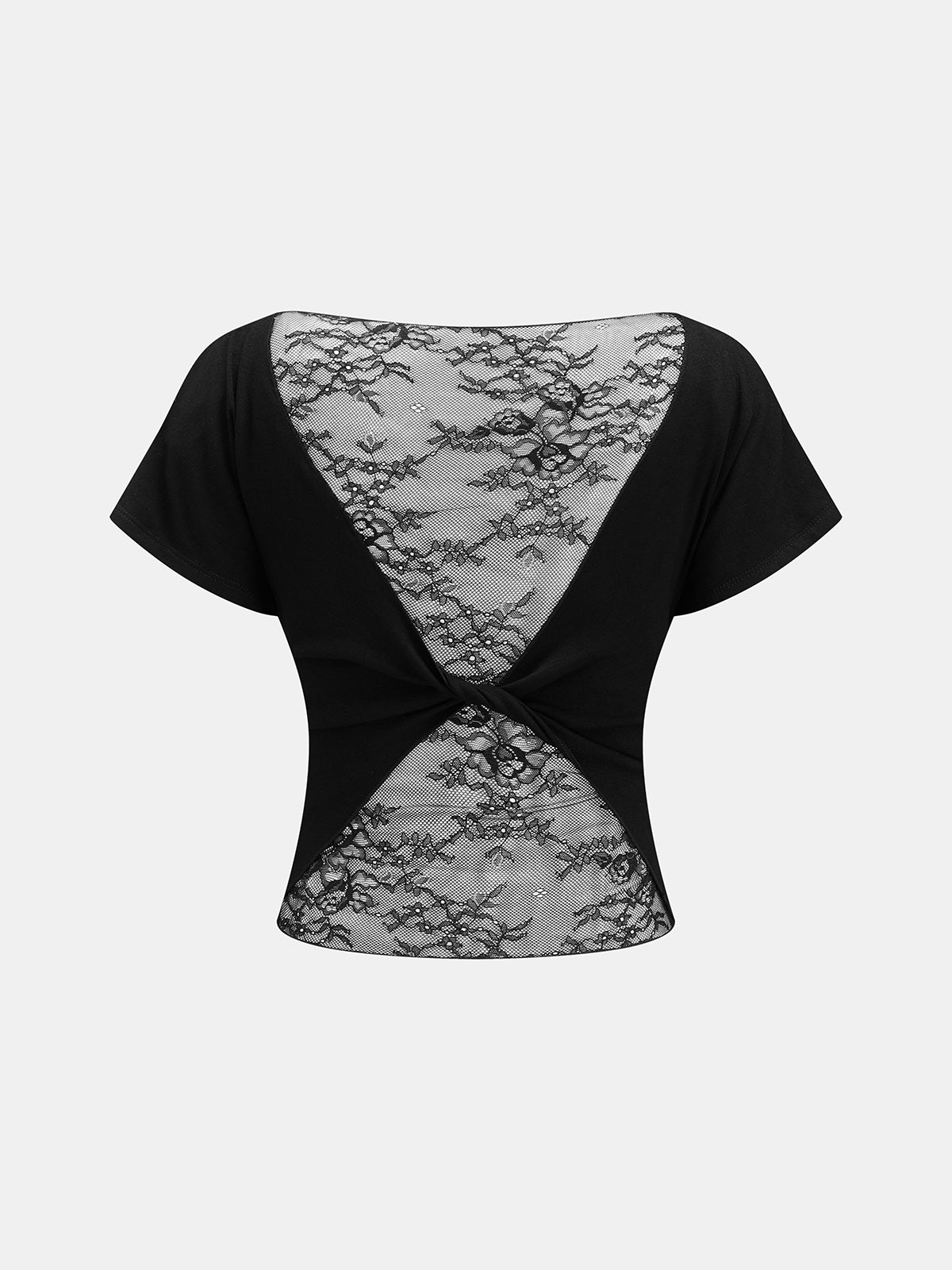 Lace Panel Twisted Short Sleeve Top for Women Casual Wear