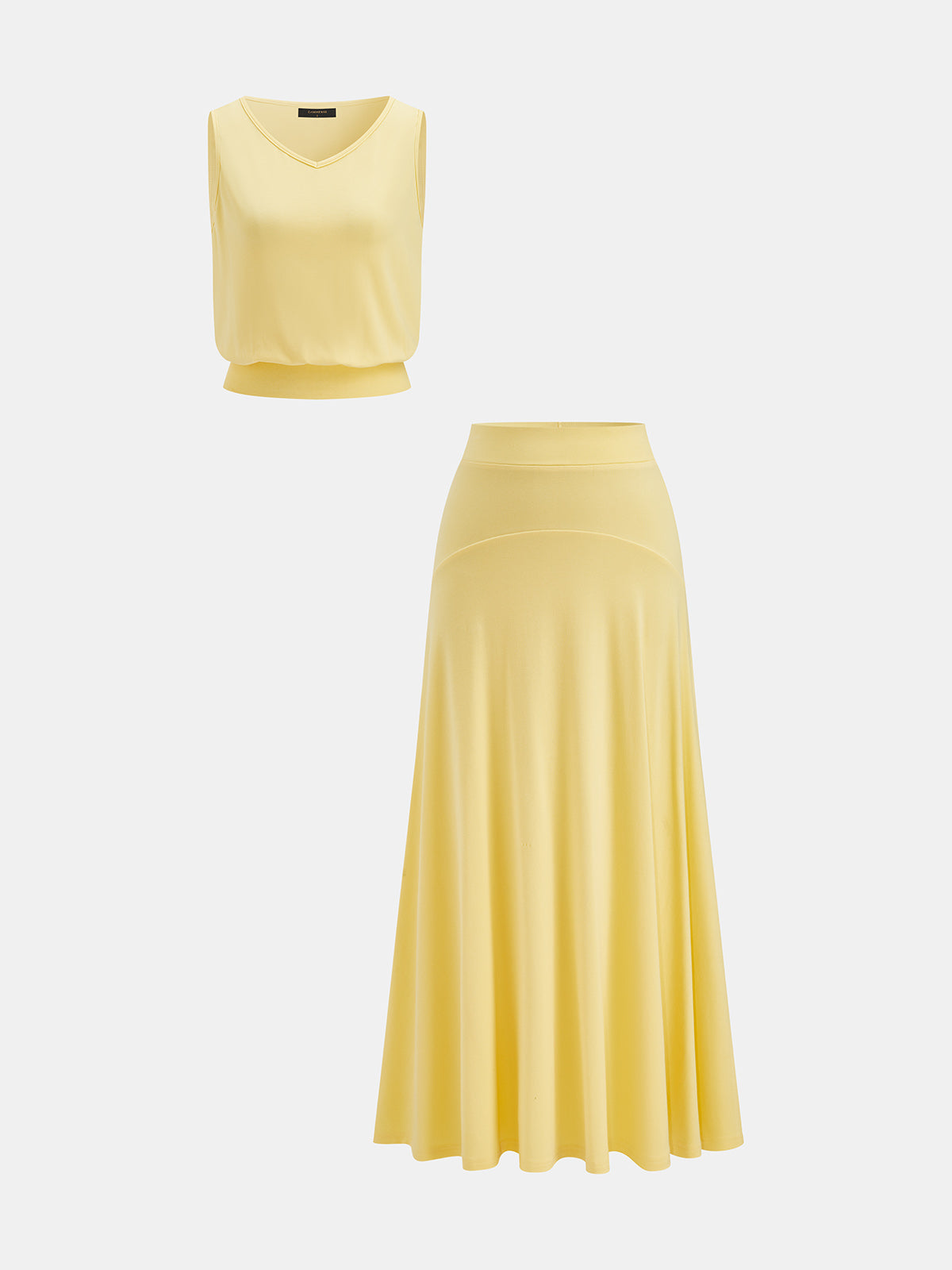 V-Neck Tank Top & Flared Midi Skirt Set - Women's Stylish Summer Outfit